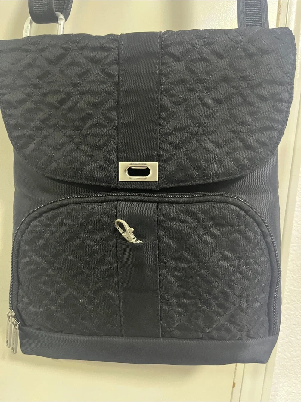 Men’s Black Messenger Bag with Secure Carabiner Accent